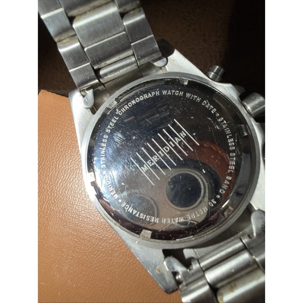 Meridian Men's Chronograph‎ Watch Stainless Steel White Dial 30M Water Resistant